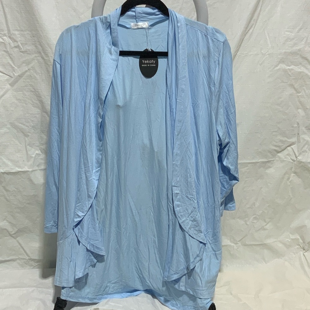 Yekaty Light Blue Open Front Cardigan 3/4 Sleeves